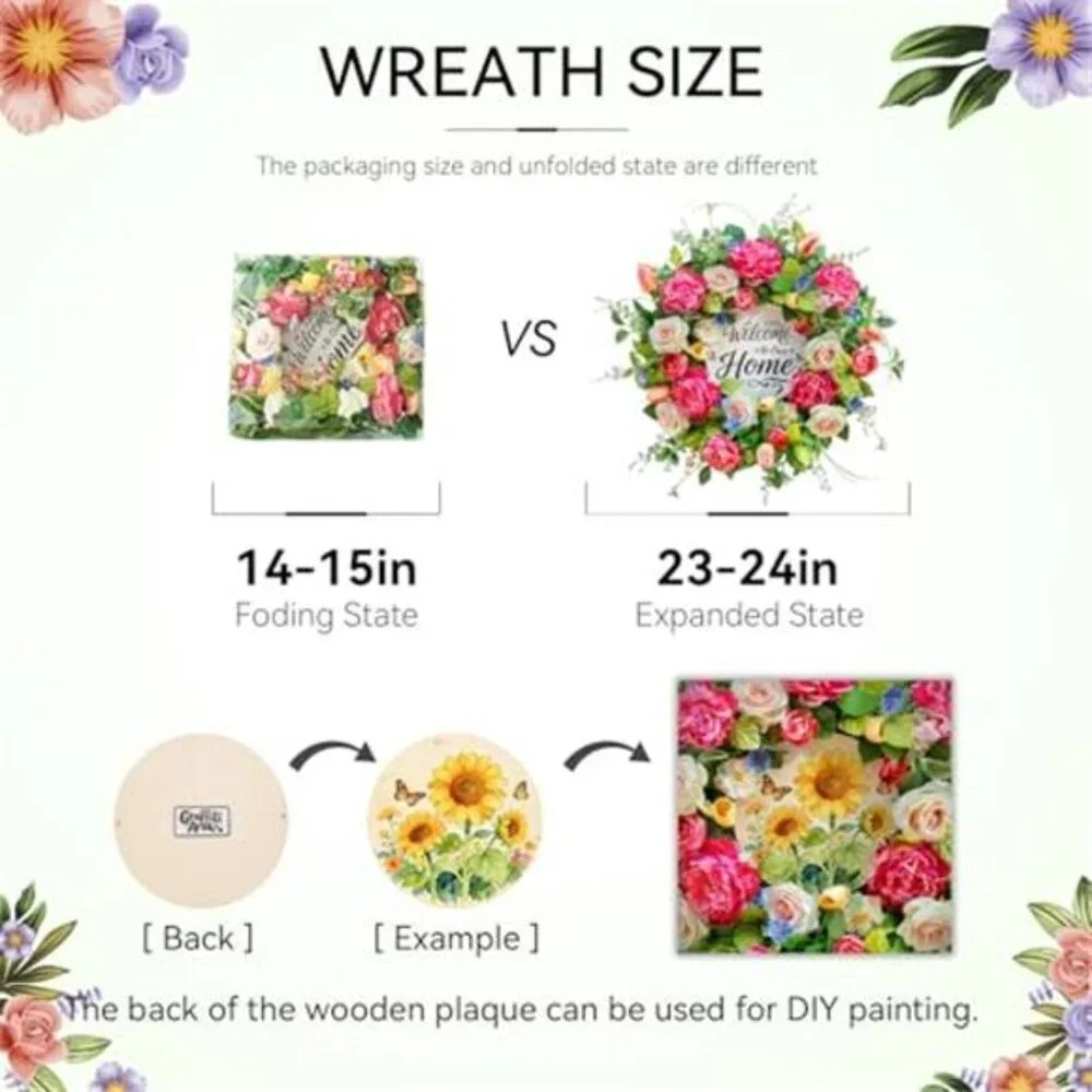 Spring Wreath for Front Door Floral Design, 24 Inch